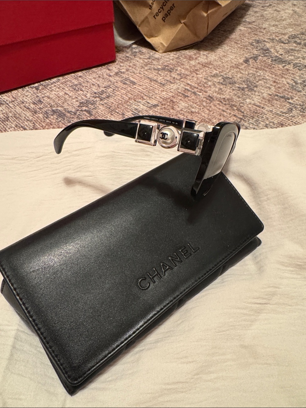 CHANEL Black Sunglasses with Silver-Tone Logo Accents